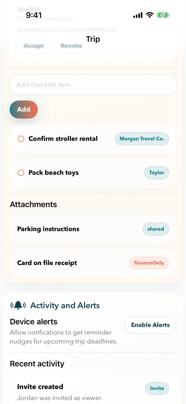 Imports screen: forward booking emails, paste links, or import a Splitwise CSV